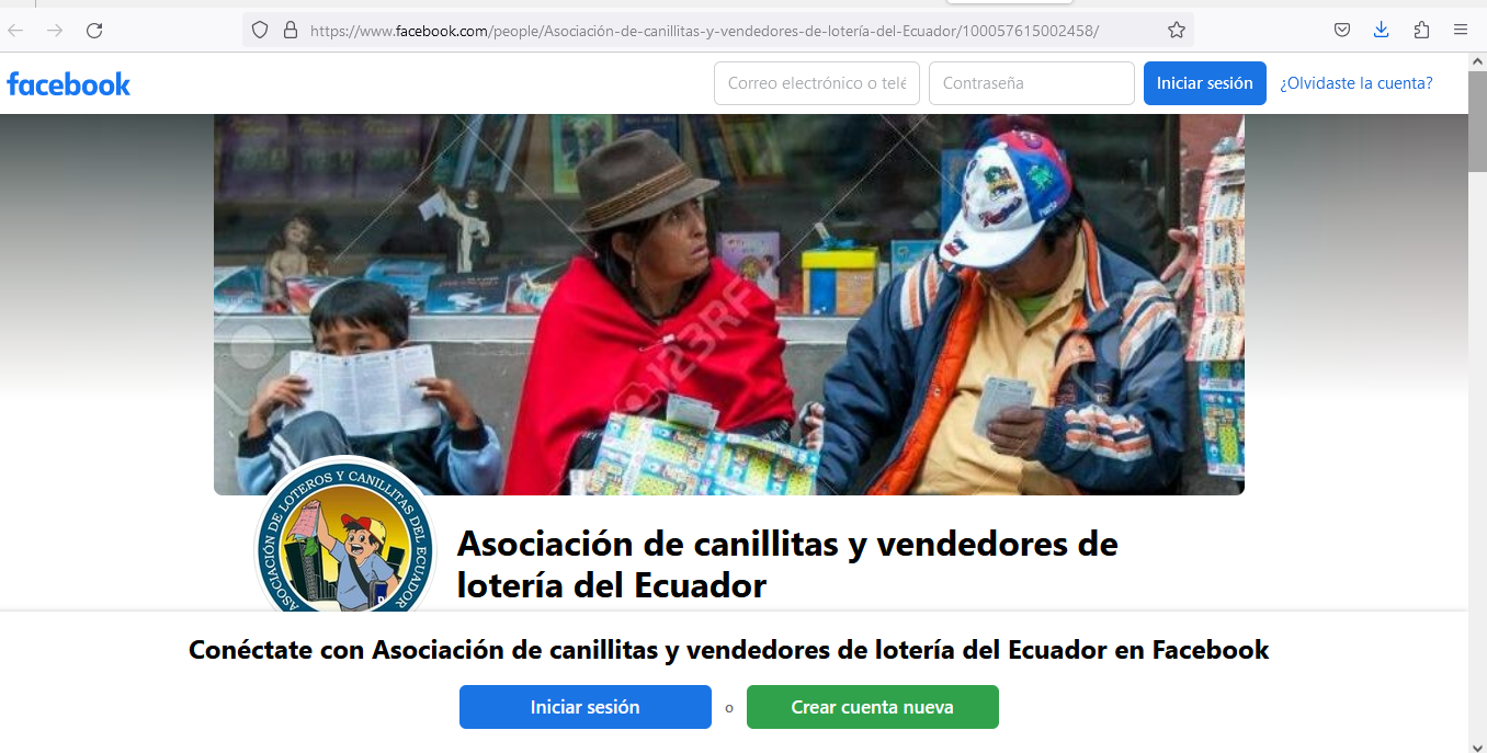 Página de Facebook de la Asociaci{on de Canillitas del Ecuador